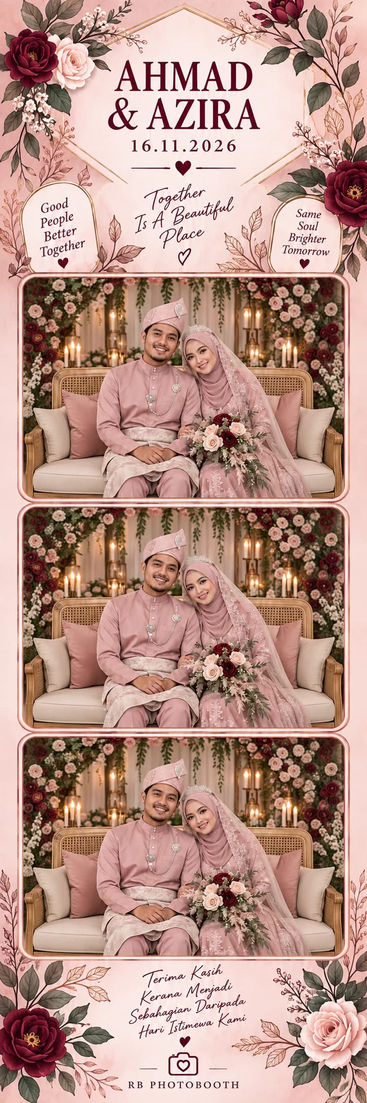 Photostrip siap Dusty Rose Garden untuk Ahmad & Azira