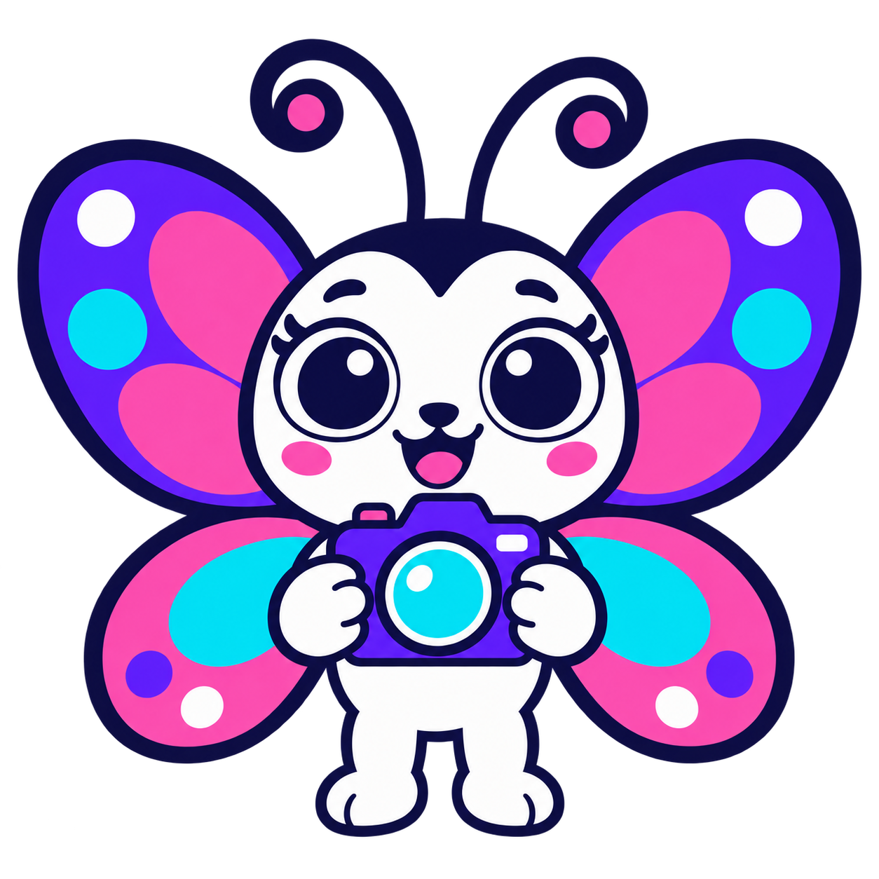 Maskot rama-rama comel RB memegang kamera